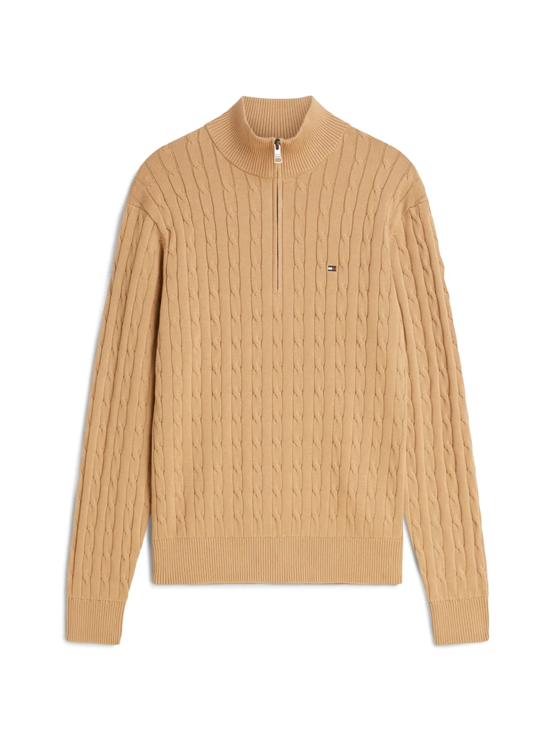 Zopfstrick-Pullover mit Quarter-Zip