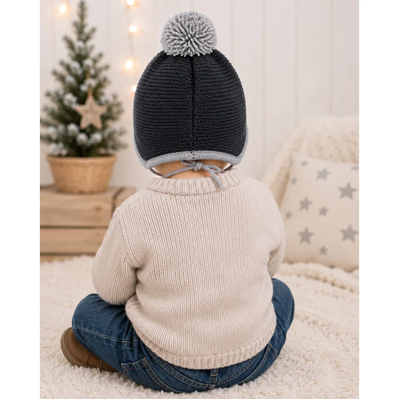 BONDI Baby Kleinkinder Strickmütze "Lausbub" 91584 | Anthra Melange