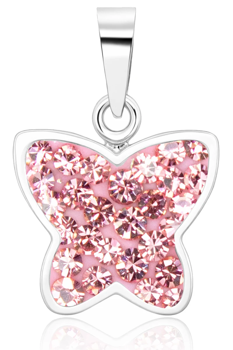 LUISIA® Kettenanhänger "Schmetterling" - Premium Kristalle - 925 Sterling Silber | Rosa