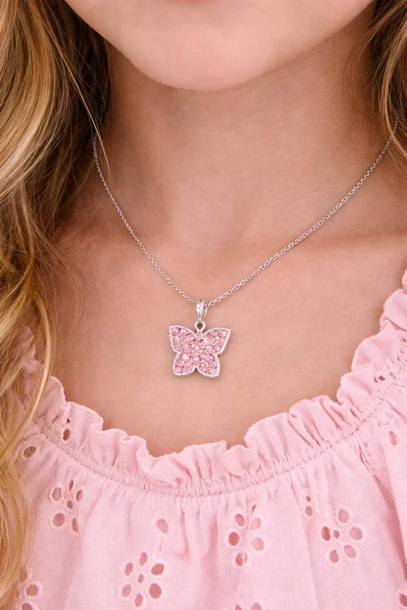 LUISIA® Kettenanhänger "Schmetterling" - Premium Kristalle - 925 Sterling Silber | Rosa