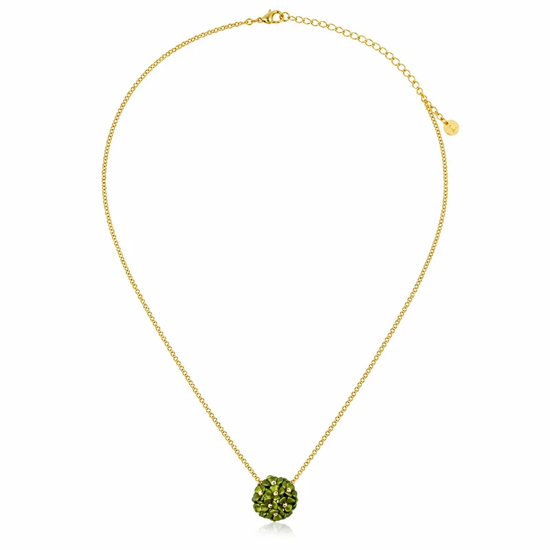 LUISIA® Halskette "Mia" mit Blüten Kugel - 16 Karat vergoldet | Olivgrün