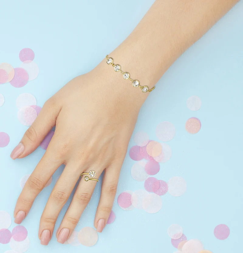 LUISIA® Armband "Calanthe" mit fünf Premium Kristallen - Silber / Black Diamond