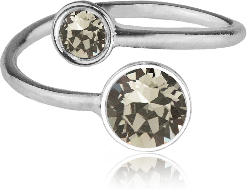 LUISIA® Ring "Fjella" mit zwei Premium Kristallen | Silber / Black Diamond