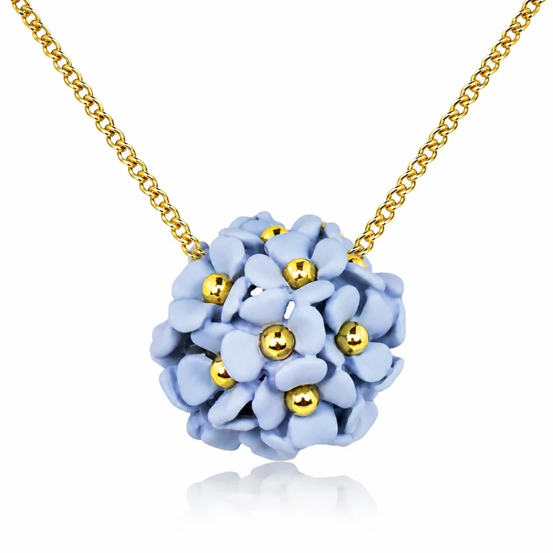 LUISIA® Halskette "Mia" mit Blüten Kugel - 16 Karat vergoldet | Hellblau