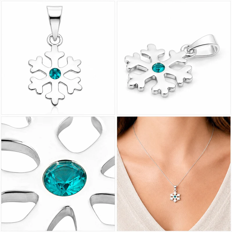 LUISIA Kettenanhänger Schneeflocke mit Kristall von Swarovski® | 925 Sterling Silber | Blau