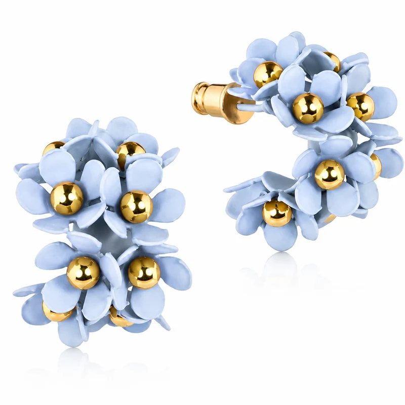 LUISIA® Halb Creolen Ohrstecker "Mia" mit Blüten | Hellblau