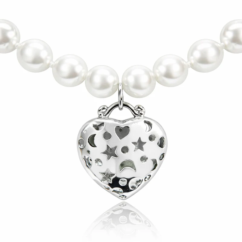 LUISIA® Perlen Kette mit Strass Herz und Premium Kristallen