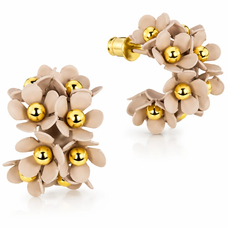 LUISIA® Halb Creolen Ohrstecker "Mia" mit Blüten | Altrosa