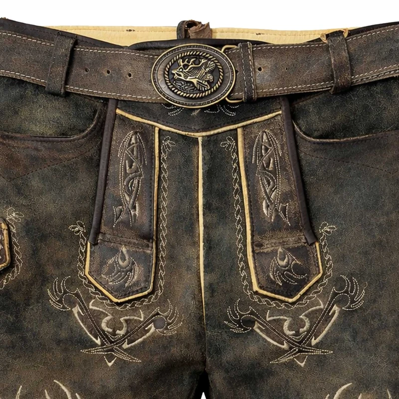 MADDOX Kurze Lederhose "Urgsee" mit Hirschstickerei | Antik Coffee