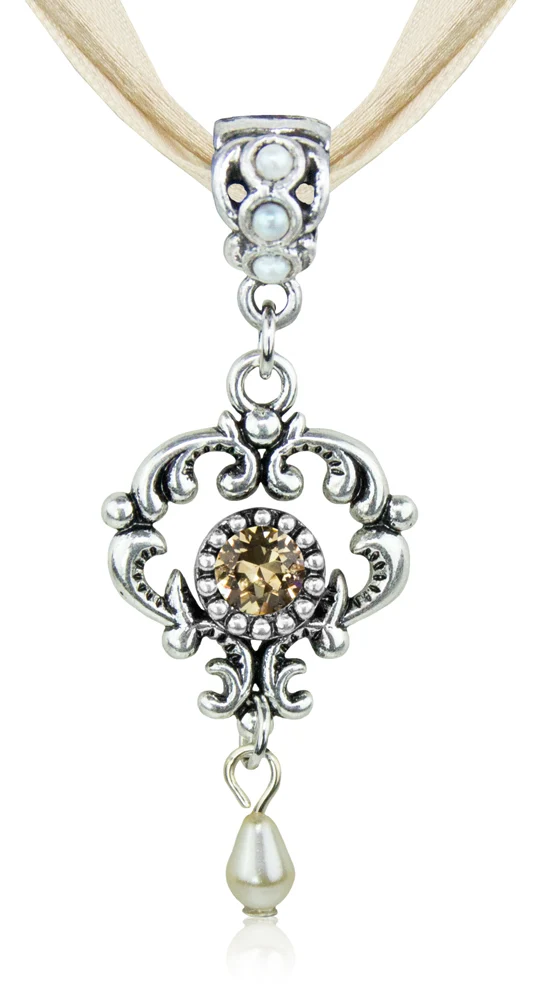 LUISIA® Halskette Malou mit Ornament Anhänger und Premium Kristall - Sand