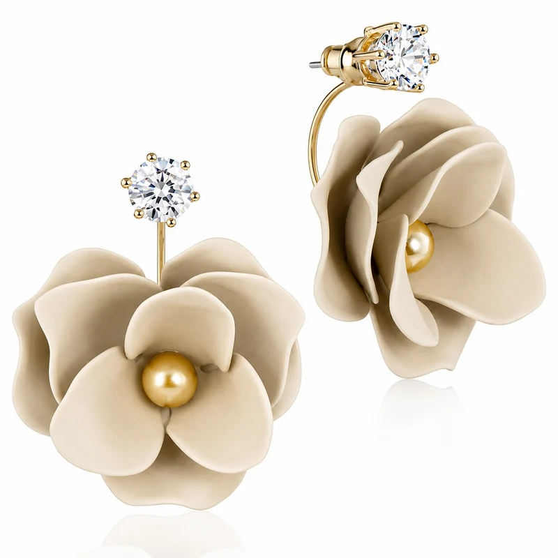 LUISIA Front Back Ohrringe Jarla mit Blumen - 16 Karat vergoldet Sand
