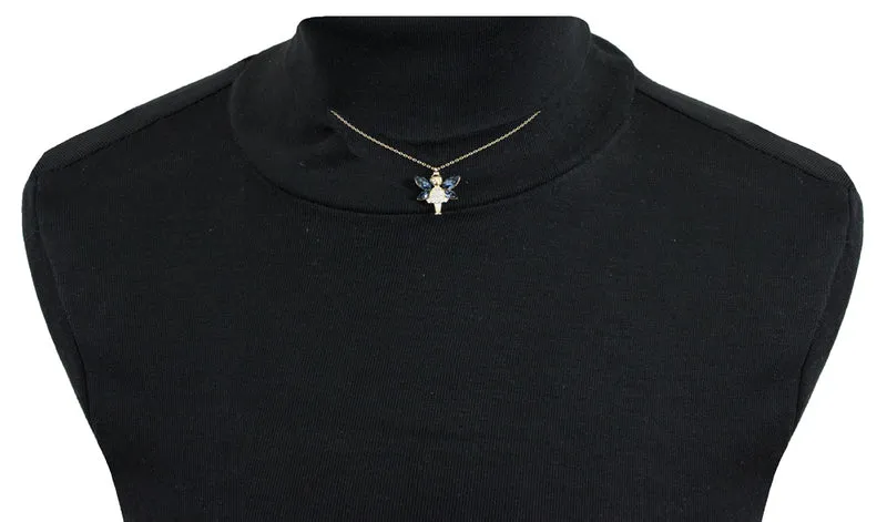 LUISIA Filigrane Goldene Damen Halskette mit Elfen-Anhänger Blau - 925 Silber Schmuck mit Zirkonia
