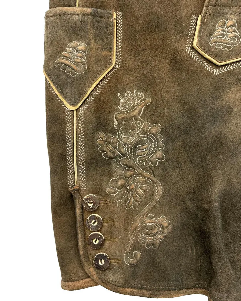 MADDOX Kurze Lederhose "Silbersee" mit Gürtel | Used Erle