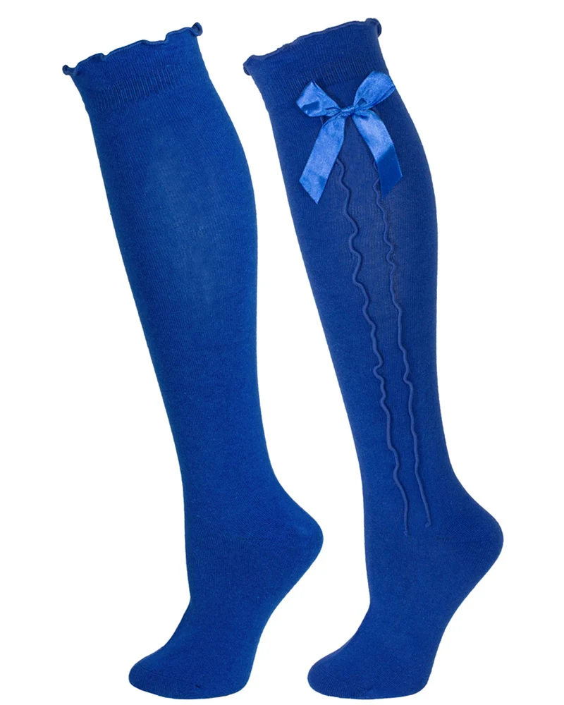 Trachten Kniestrümpfe mit Schleife für Damen | Royalblau