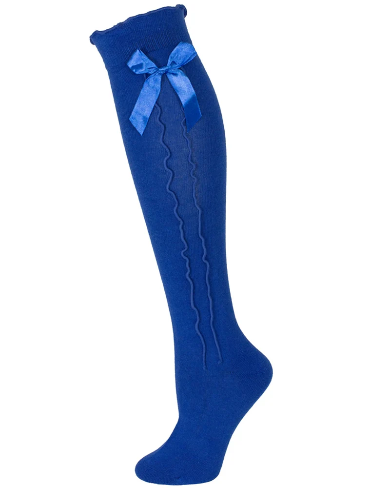 Trachten Kniestrümpfe mit Schleife für Damen | Royalblau