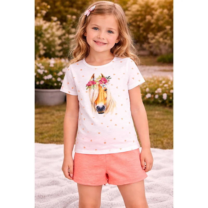 BONDI Shorty - Schlafanzug "Pferde-Motiv" 36230 | Weiß Apricot