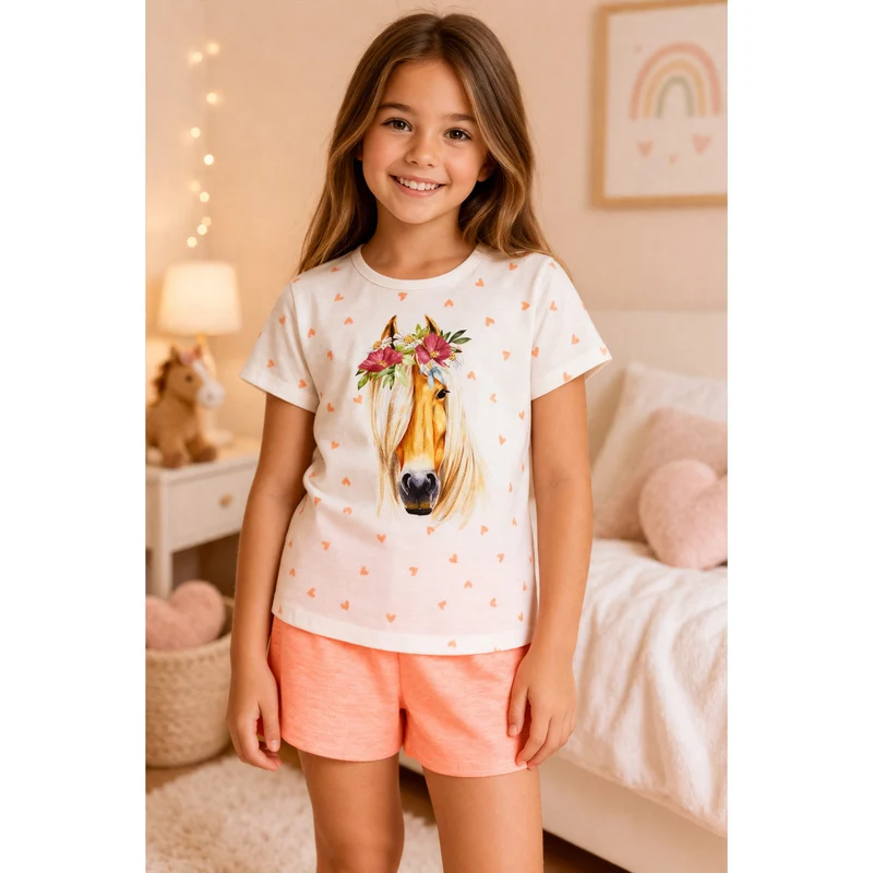 BONDI Shorty - Schlafanzug "Pferde-Motiv" 36230 | Weiß Apricot
