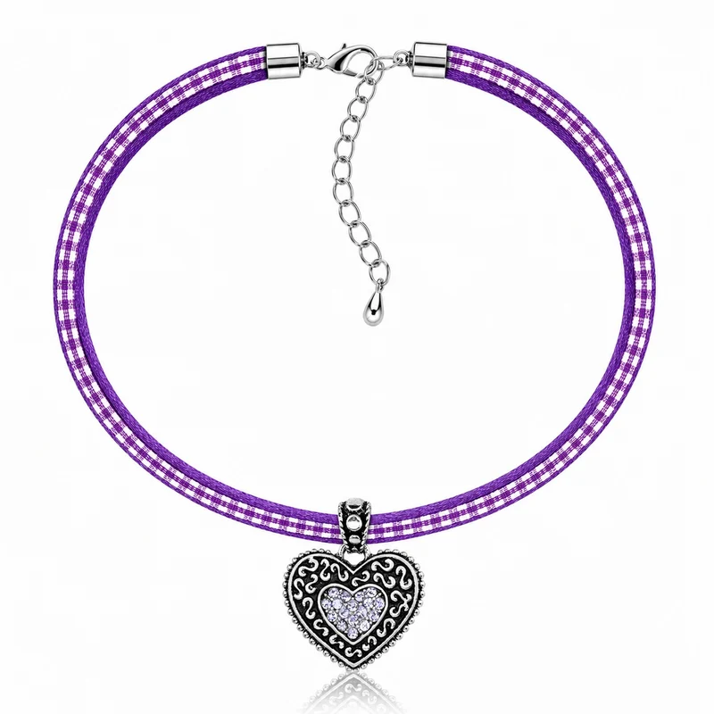 LUISIA® Kinder Halskette "Kariert mit Herz" mit Kristallen von Swarovski® | Lavendel