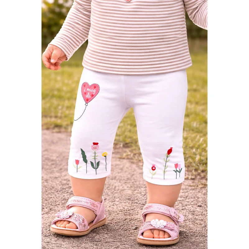 BONDI Baby Mädchen Capri Hose Leggings "Blümchen" 86767 | Weiß