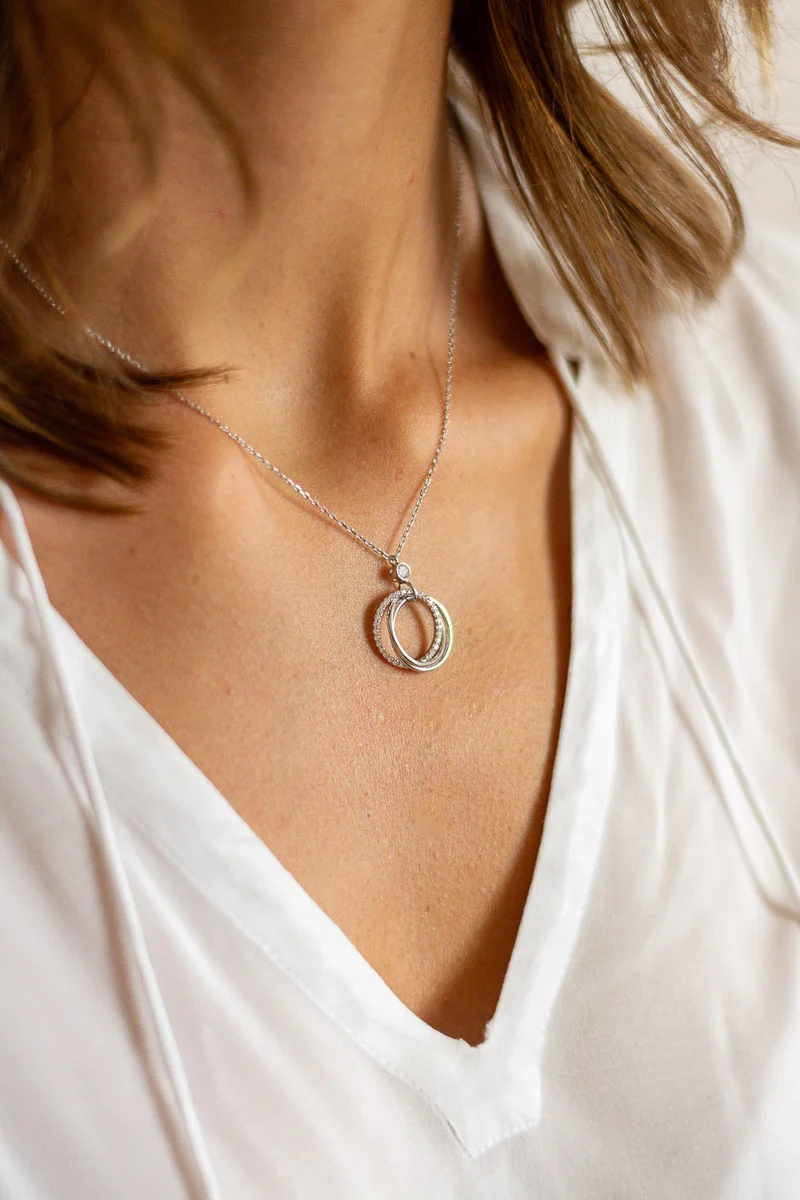 LUISIA Filigrane Halskette mit Strass Ringen | 925 Silber