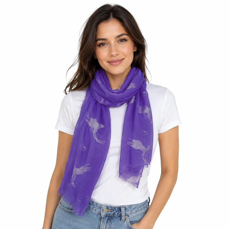 Trachten Halstuch Schal Uni mit Glitter Hirsch | Lila