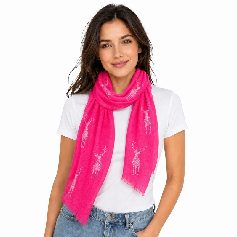 Trachten Halstuch Schal Uni mit Glitter Hirsch | Pink