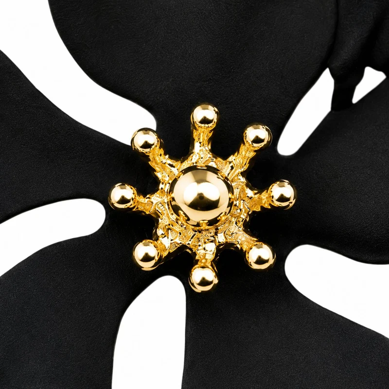 LUISIA® Halskette "Nelia" mit Blumen - 16 Karat vergoldet | Schwarz