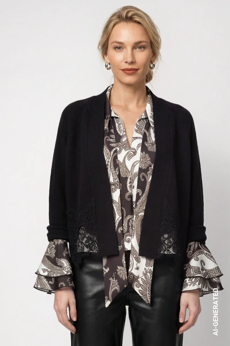 Monari Strickjacke mit Spitzenborte