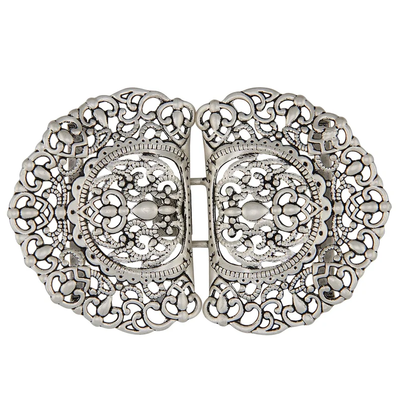 Dirndlschürzenschließe "Talea" mit Ornamentmuster 51485 - Stegbreite 4 cm | Altsilber