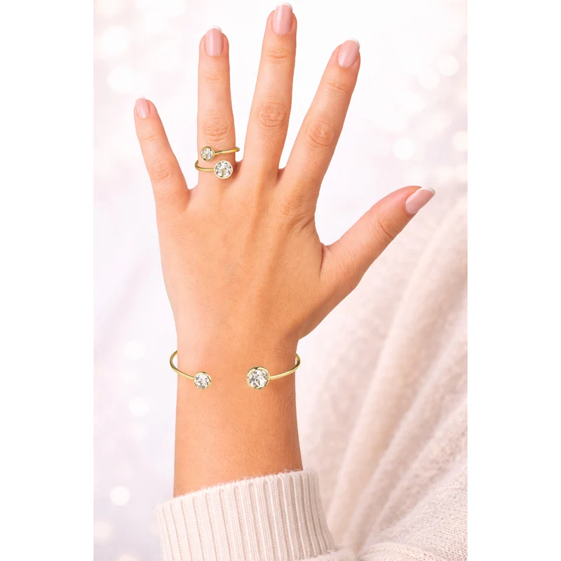 LUISIA® Einreihiger Armreif "Fjella" mit zwei Premium Kristallen - Silber / Light Rose