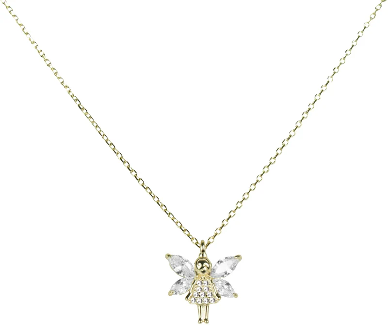 LUISIA Vergoldete Damen Halskette mit kleiner Kristall Elfe - 925 Silber Schmuck mit Zirkonia Anhän