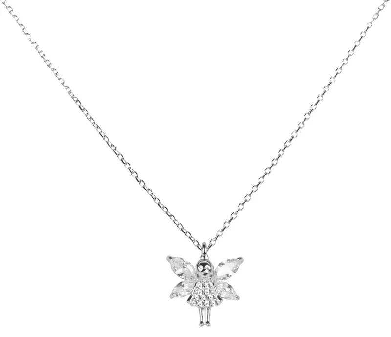 LUISIA Filigrane Damen Halskette mit kleiner Strass Kristall Elfe - 925 Silber Schmuck mit Zirkonia