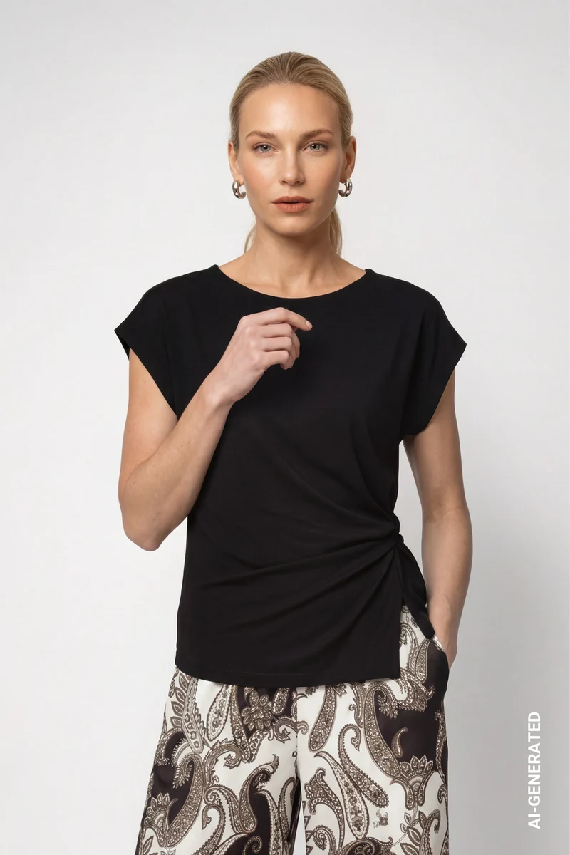 Monari T-Shirt mit Knotendetail und Frontschlitz