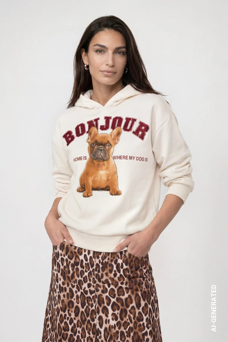 Monari Sweatshirt mit Bulldoggen-Print