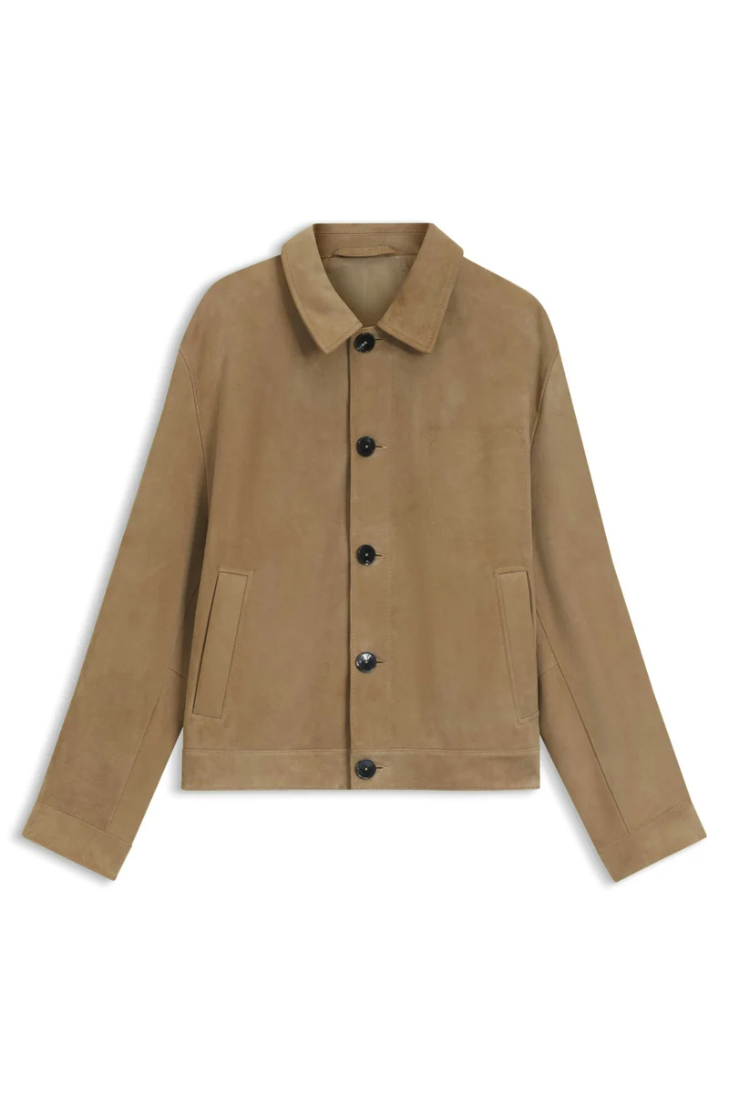 Velourslederjacke mit Logo-Knöpfen