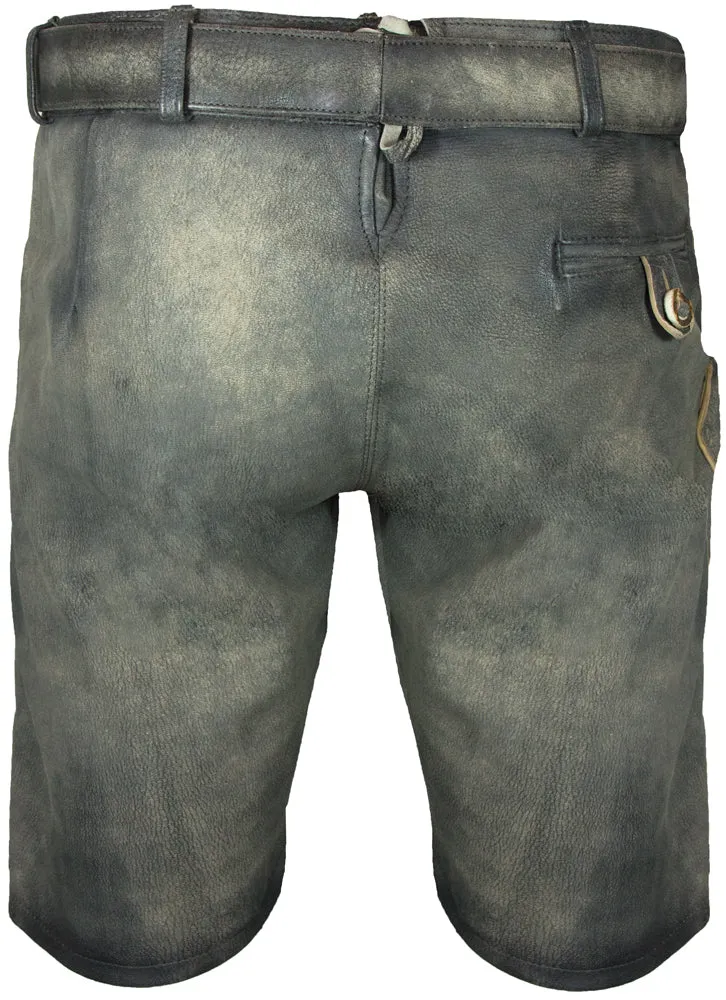 MADDOX Kurze Herren Lederhose "Wotan" mit Gürtel | Raspato Stein Grau