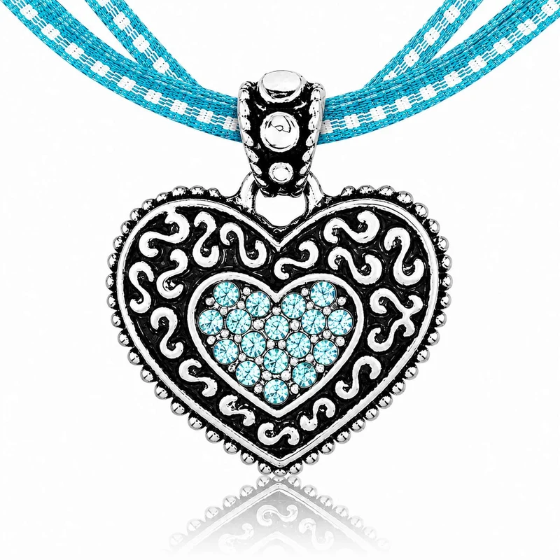 LUISIA® Kinder Halskette "Kariert mit Herz" mit Kristallen von Swarovski® | Türkis