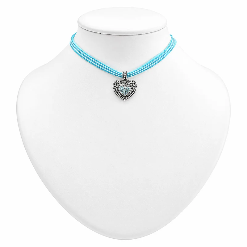 LUISIA® Kinder Halskette "Kariert mit Herz" mit Kristallen von Swarovski® | Türkis