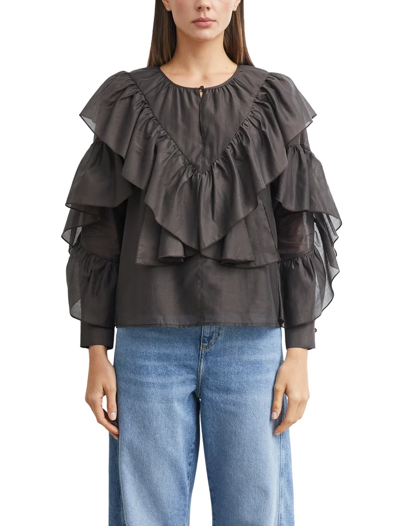 Volant-Bluse aus Viskose-Voile