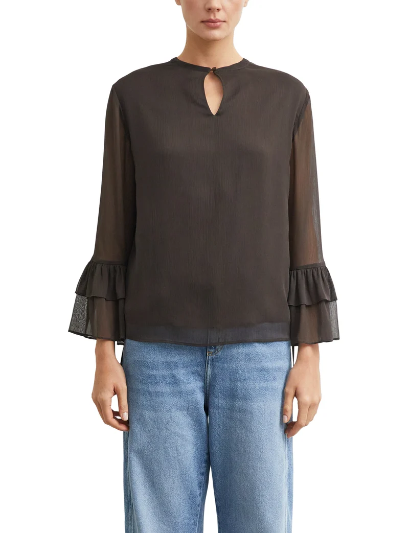 Chiffon-Bluse mit Volant-Ärmeln