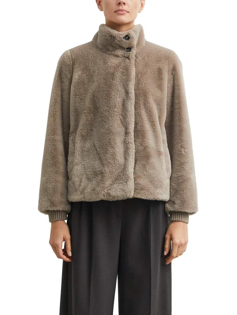 Fake-Fur-Jacke mit Strickbündchen