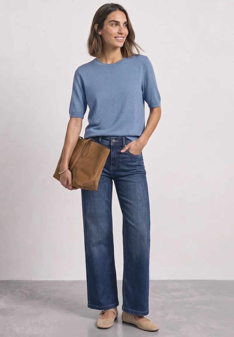 Kurzarm Pullover in Unifarbe