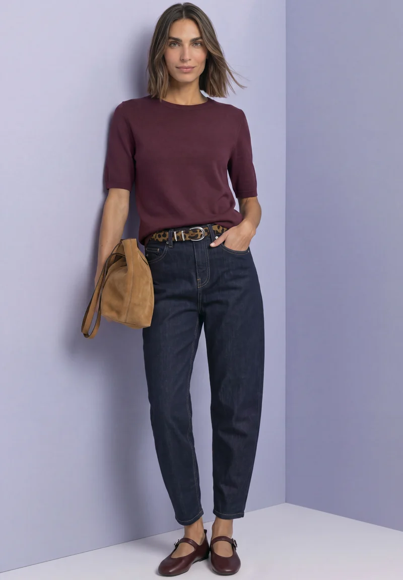 Kurzarm Pullover in Unifarbe