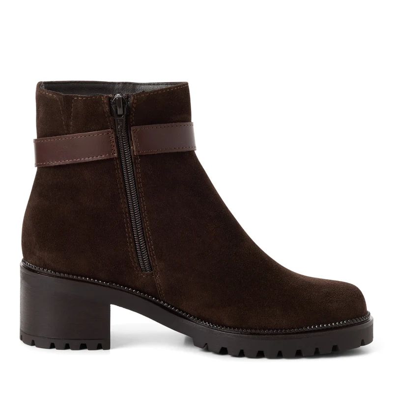 Lederstiefelette mit Blockabsatz