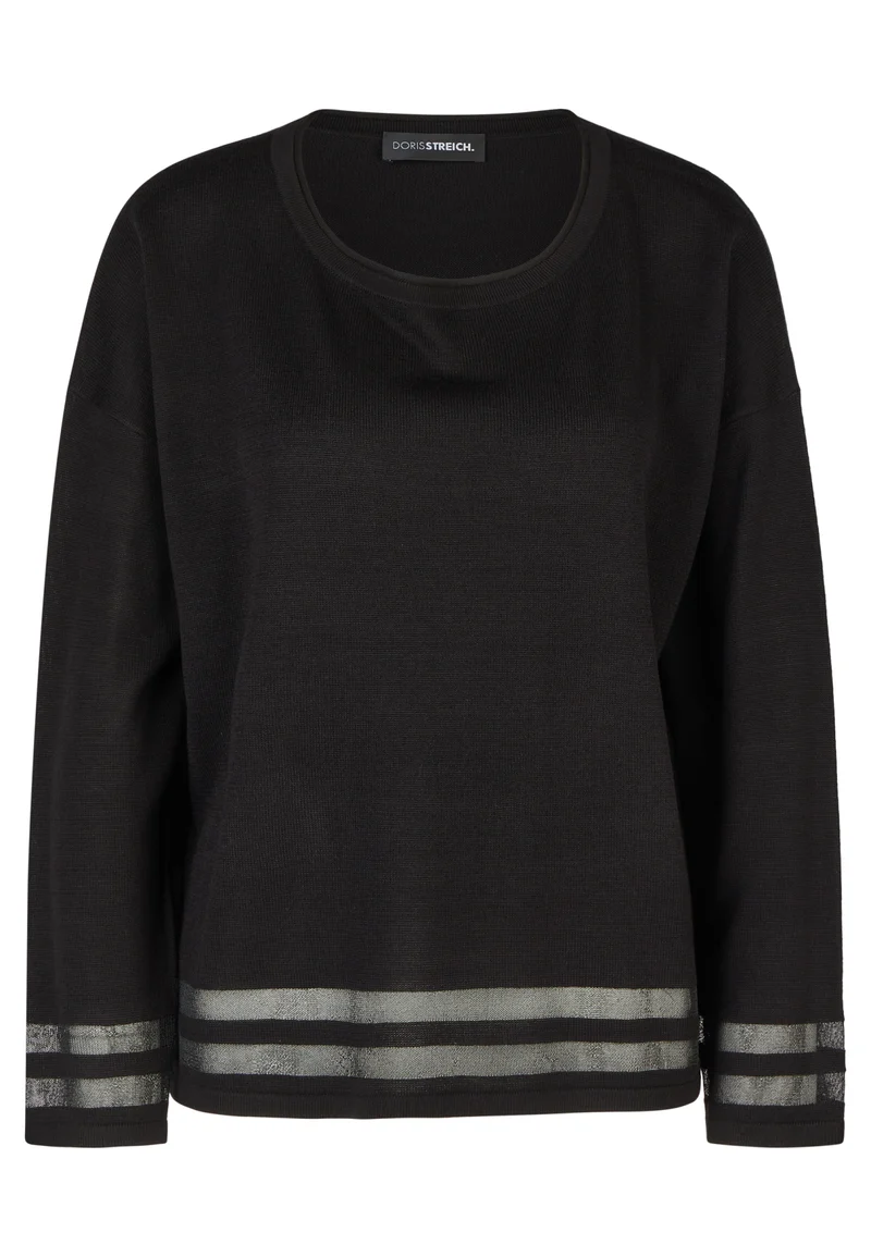 Verkürzter Strickpullover mit halbtransparenten Schmuck-Streifen