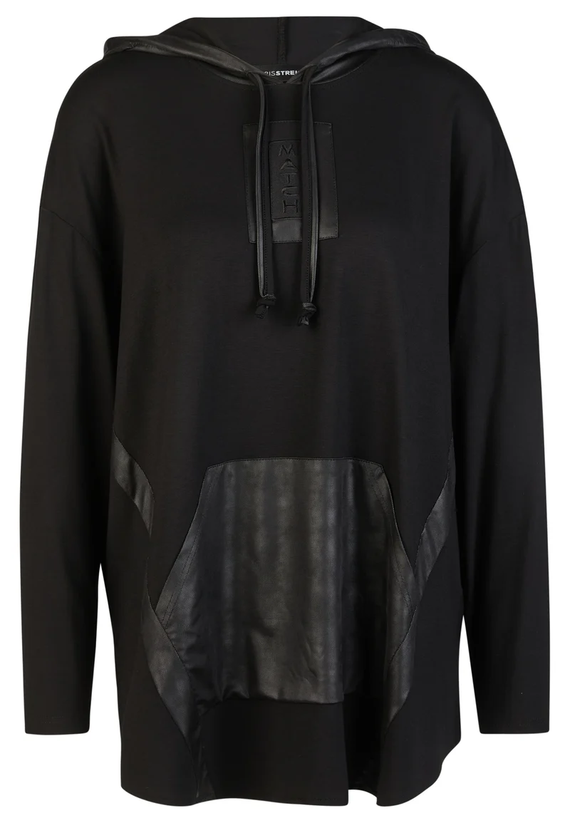 Hoodie-Long-Shirt aus Jersey mit Lederimitat-Details