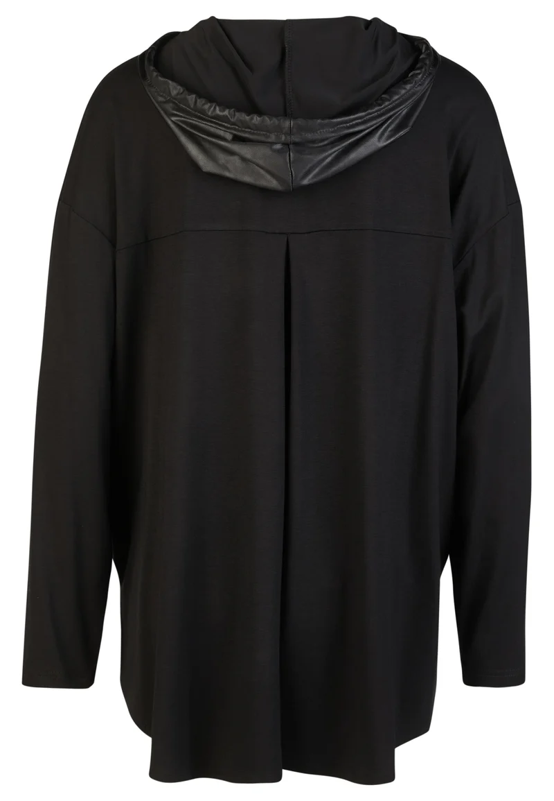 Hoodie-Long-Shirt aus Jersey mit Lederimitat-Details