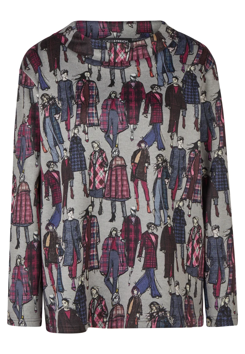Sweatshirt mit Karo-Fashionista-Print