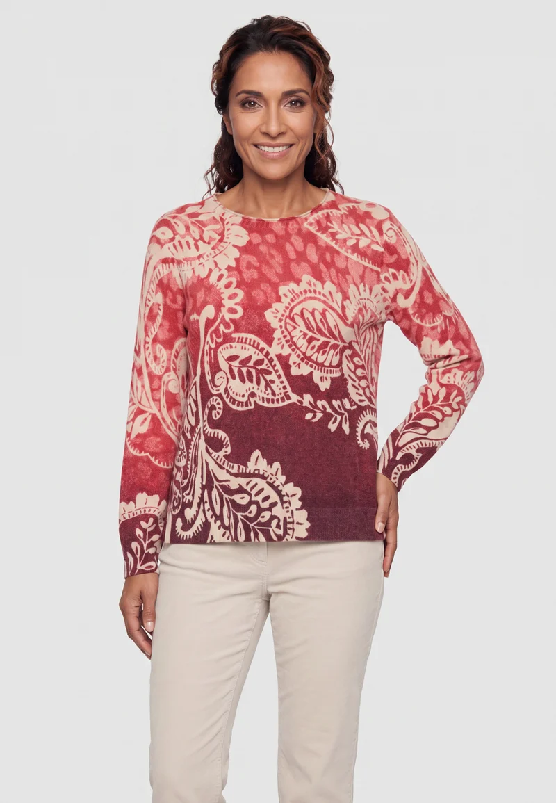 Strickpullover mit Panneaux-Dessin und Rundhalsausschnitt