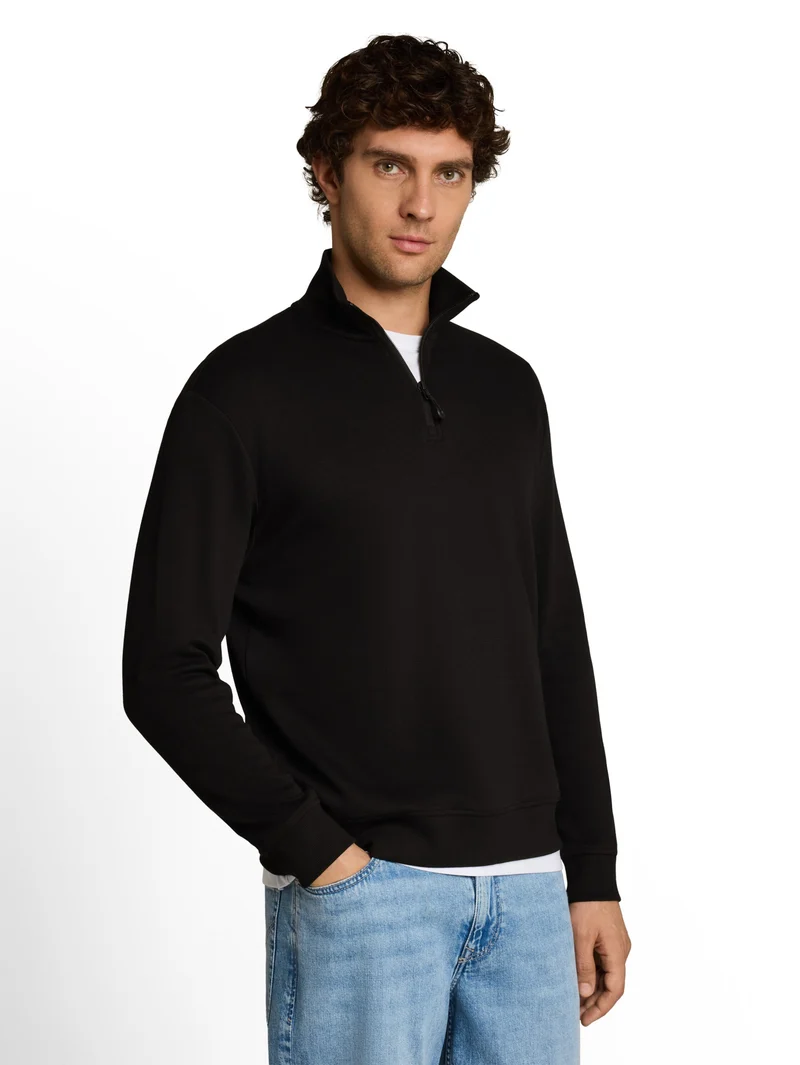 Tom Tailor Denim Troyer-Sweatshirt mit halbem Reißverschluss und Stehkragen